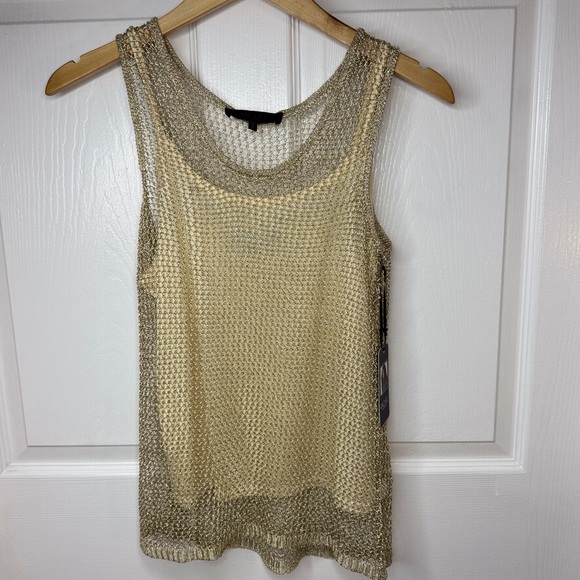 NWT Rachael Roy Gold Metallic Mesh Under Shirt Adjustable Straps Sleeveless Top - Picture 1 of 11
